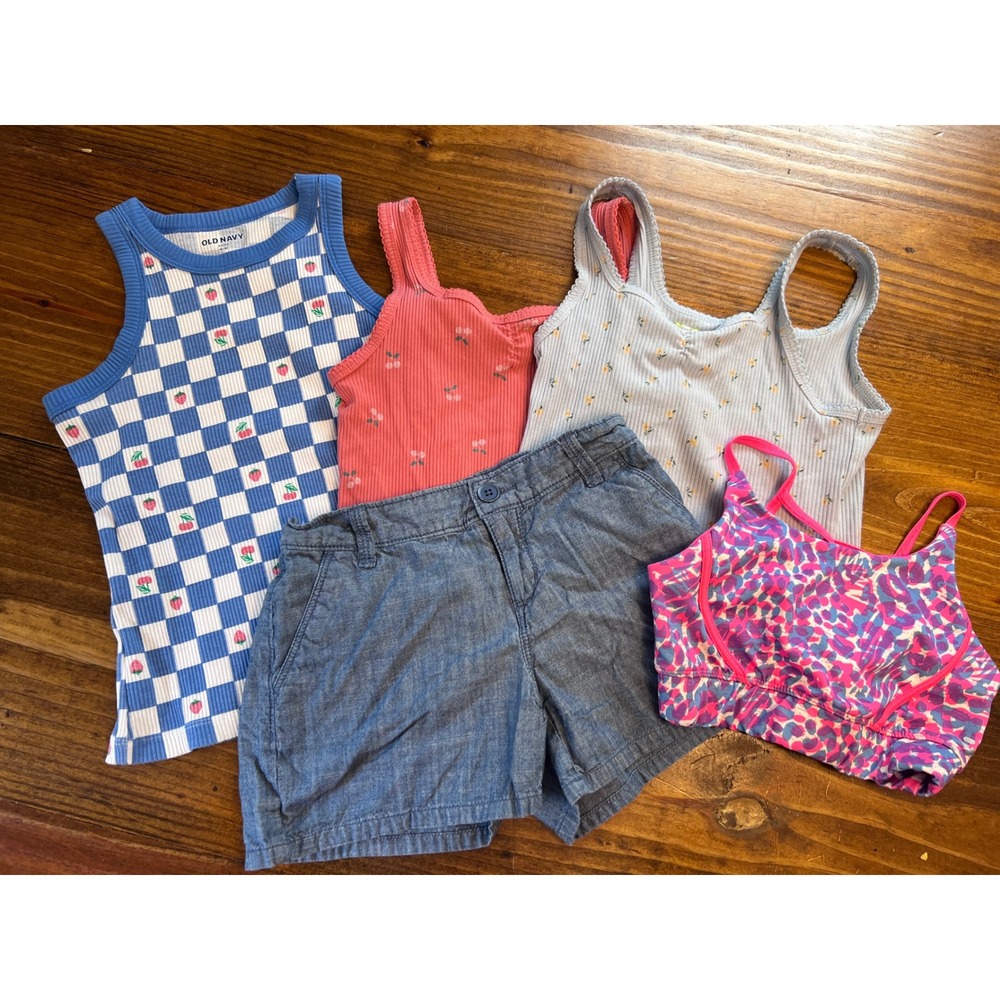 Old Navy BCG 5pc Clothing Lot Kids 8-10 M Blue Pink Summer Shorts Tanks EUC
